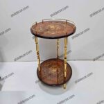 میز چوبی تلفن و آباژور 2 طبقه گرد قهوه ای